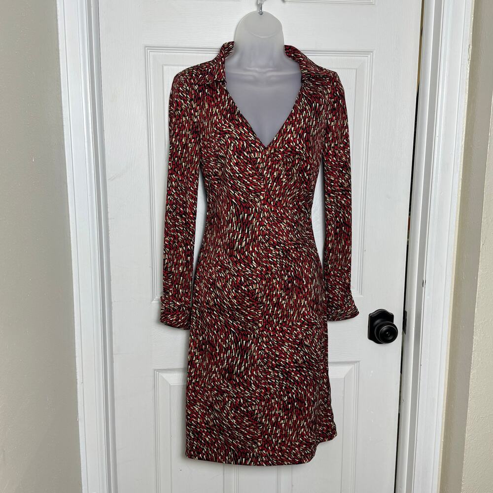 Abstract Geometric Faux Wrap Sheath Dress Surplice V Neck Career Office